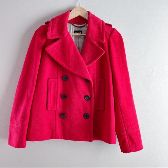 J.Crew • Wool Harbor Short Peacoat in Red, Thinsulate Jacket, 100% Wool, Size 0
